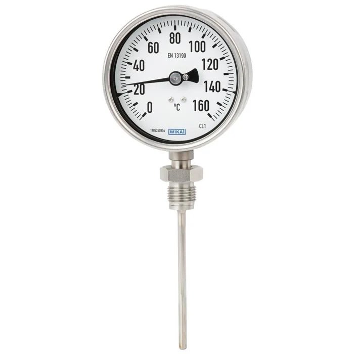 0 to +100°C Petrochemical Stainless Steel Bimetallic Thermometer 100mm Cabinet 80mm Stem Bottom