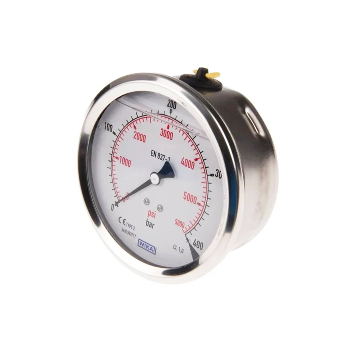 0..4 Bar (0..60 psi) Glycerin Pressure Gauge Rear/Back Connection Stainless Steel/Brass 63 mm Class 1.6