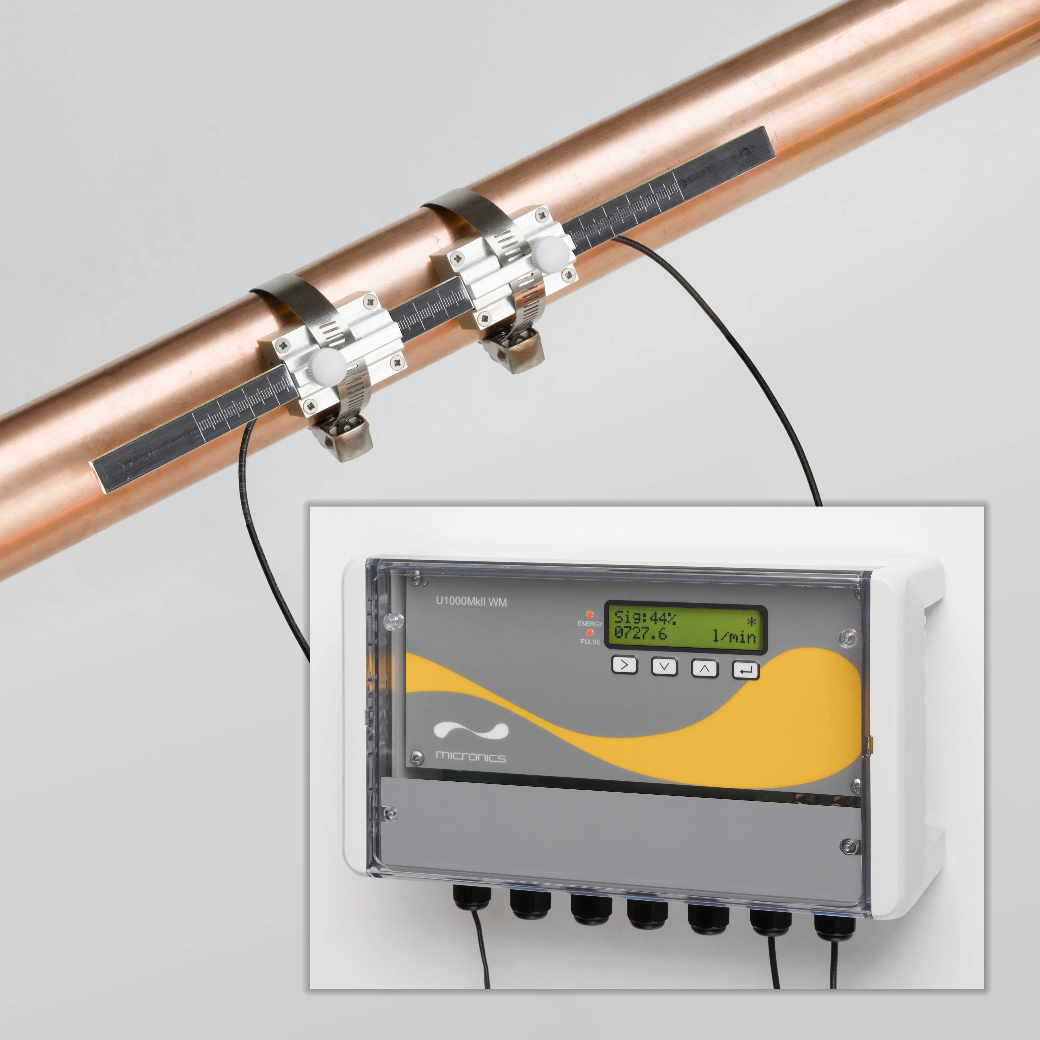 Micronics Ultrasonic Clamp-on Flow Meter with Wall Mounted Keypad & Display, U1000MKII-FM-WM