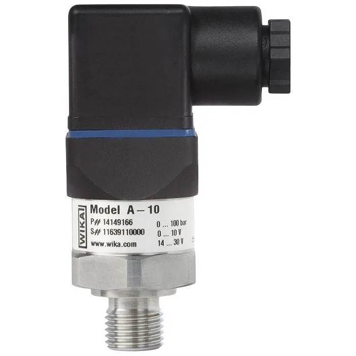 Wika Pressure Transmitter, A-10, 0…250 bar gauge, Valve Connector, Size A, 4…20mA, 2-wire , 8…30V DC