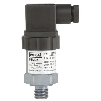 Wika Compact Pressure Switch PSM02, 0.2 ... 2 bar, NBR, FASTON 3*6,3*0,8, For industrial applications