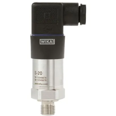 Wika Pressure Transmitter, S-20, 0…250 bar (0…4000 psi) gauge, Angular connector DIN 175301-803 A, 4...20 mA, 2-wire, DC 8...35 V