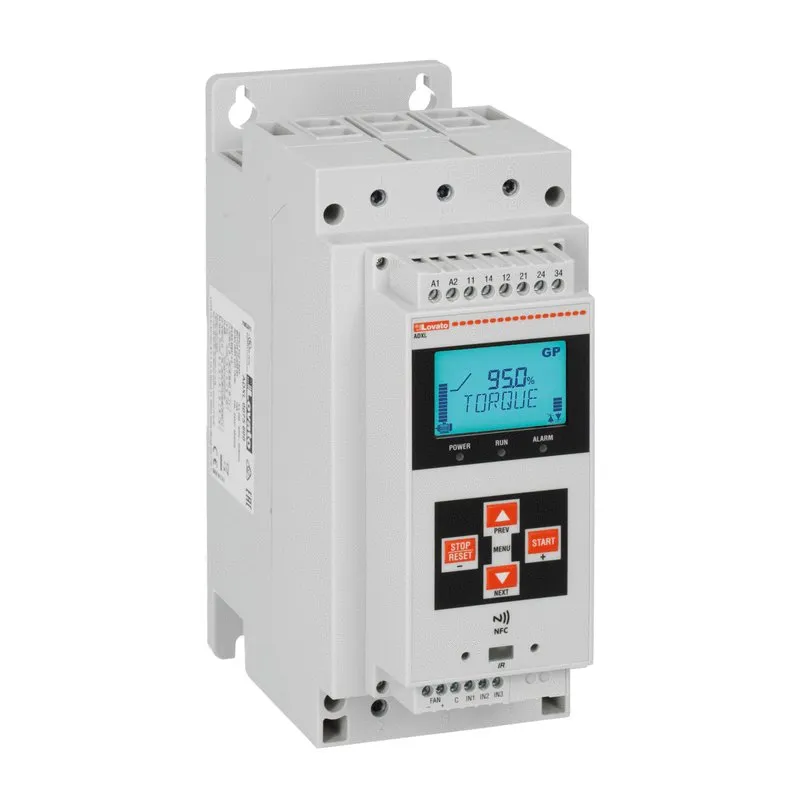 Lovato Electric, Soft starter, ADXL type, with integrated by-pass relay, Auxiliary supply 100240VAC, Rated operational voltage 208..600VAC, 85A, ADXL0085600